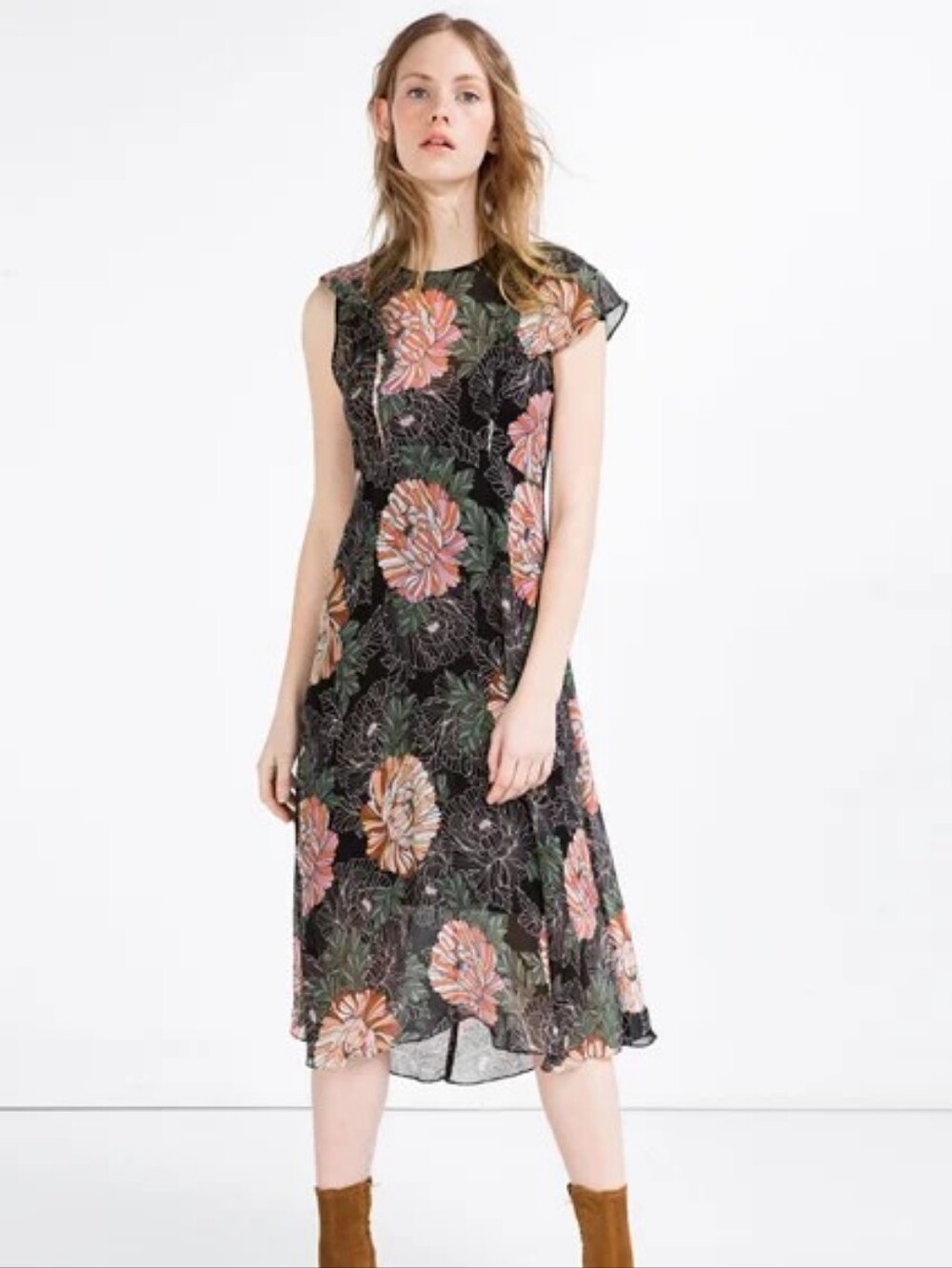 Zara Silk Blend Flora Maxi Dress